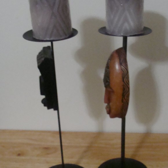 Lot of 2 African theme candle holders 12 in with new coconut scent candles - Picture 6 of 8